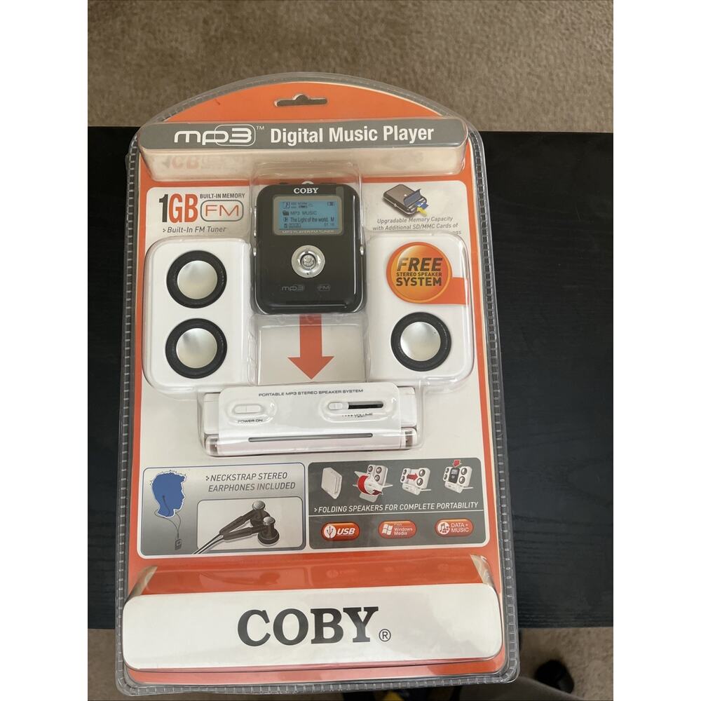 Rare Coby MP3 player and compact speaker system 1 gb. New And Sealed!